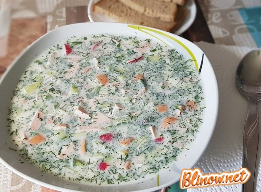 Пошаговый фото рецепт: Окрошка классическая на кефире и минералке.